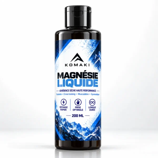 Flacon de magnésie liquide KOMAKI 200 ml pour l'escalade, vue de face